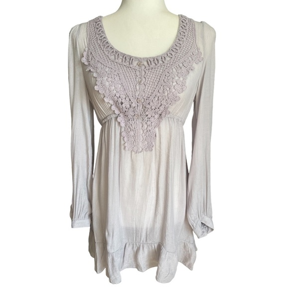 Tops - Long sleeve lace shirt blouse grey M